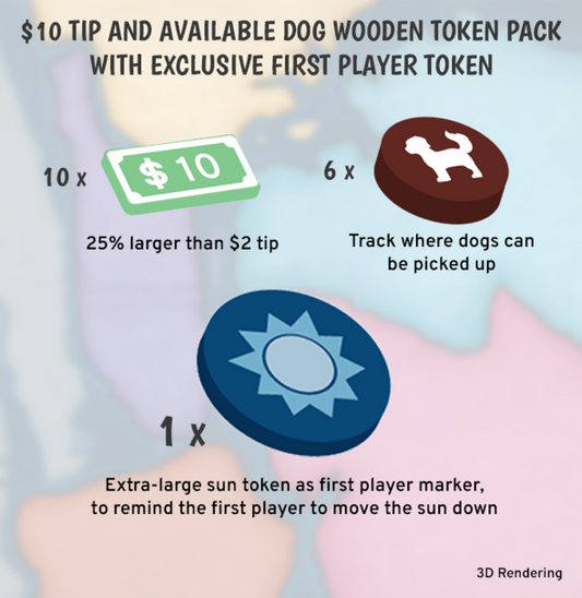 Bark Avenue Wooden $10 Tips, Available Dog Marker and Bonus First Player Marker